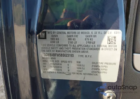 2011 Chevrolet Hhr Lt z USA, uszkodzony, nr VIN 3GNBABFW5BS623193